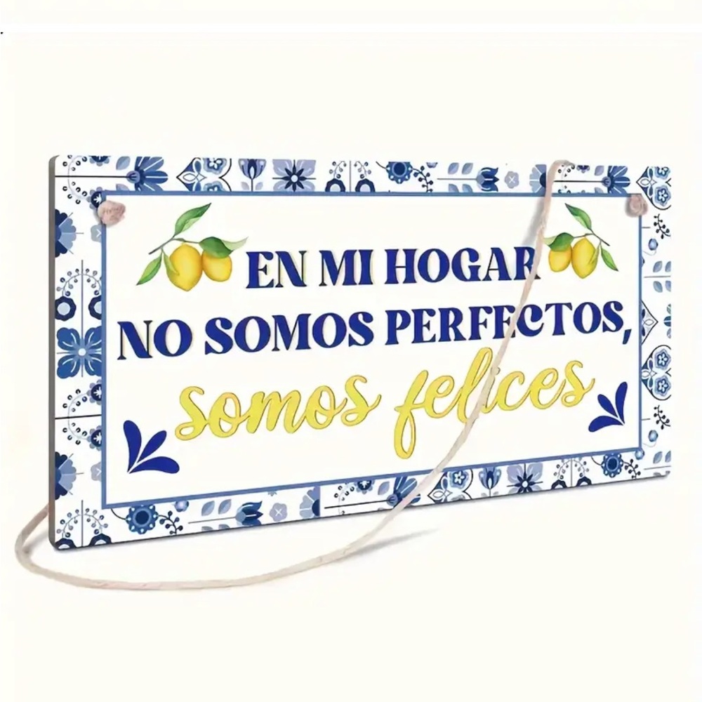 Happiness Over Perfection Spanish Phrase Wooden Hanging Wall Sign, Sm